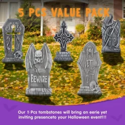 Joyfy 5pcs 17" Halloween Foam Tombstones Decoration, Halloween Graveyard Headstone Prop Cemetery Decoration With 12 Metal Stakes, Outdoor Yard Lawn -Halloween Costume Store GUEST 0810fd43 d02b 40ff a710 b47f8f0ff4ef