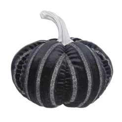 Gulches 7x7x7" Fabric Black Stripe Pumpkin Decor, Halloween Holiday Decor