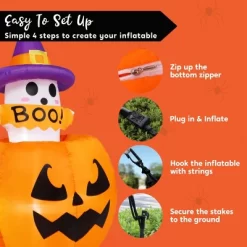 Joyfy 5FT Halloween Inflatables Outdoor Decorations, Animated Inflatable Ghost On Pumpkin With LEDs For Halloween Outdoor Yard Lawn Garden Decoration -Halloween Costume Store GUEST 113661a4 fff3 4253 a40d 9c213dd9c2aa