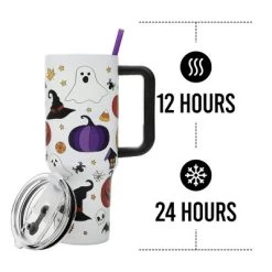 Bioworld Halloween Scary Icons 40 Oz White Stainless Steel Tumbler With Handle -Halloween Costume Store GUEST 114e72f3 4aec 4945 8467 9c81c928056a