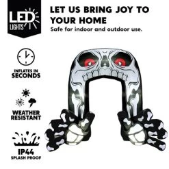 Joyfy 8 FT Tall Halloween Inflatable Outdoor Decoration, Giant Skeleton With Hands Grabbing Archway Inflatable For Halloween Yard Garden Lawn Decor