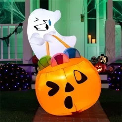 Joyfy 5 FT Halloween Inflatables Outdoor Decorations, Inflatable Cute Ghost Lift Pumpkin Candy Bag With LEDs For Halloween Yard Garden Lawn Decoration -Halloween Costume Store GUEST 164ce3cb 4387 4c2c a94f 21006b4e8cb1
