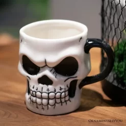 Classic Skeleton Face Spooky 4" Mug, Ceramic Halloween Gothic Kitchen Cup Decor| OrnamentallyYou -Halloween Costume Store GUEST 1a188d82 4a17 4b95 ba89 19f8117cf5ee