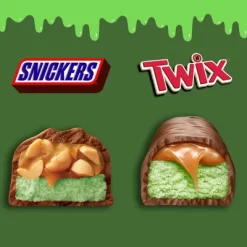 Mars Snickers, Twix Halloween Ghoulish Green Chocolate Candy Fun Size Assortment - 20.13oz/35ct