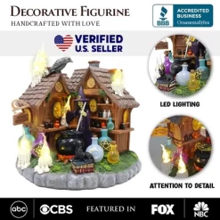Enchanted Witch Cottage Lighted Figurine, 10" LED Halloween Decor Statue With Cauldrons And Ravens| OrnamentallyYou
