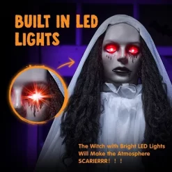 Joyfy 67’’ Halloween Animatronics Standing Bride Ghost Decoration, Life-Size Scary Ghost With Creepy Sound For Yard Lawn Outdoor Indoor Decoration