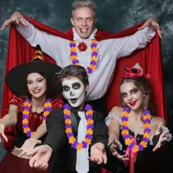 24 Pcs Halloween Leis Hawaiian Leis Necklace Tropical Flower Lei Floral Luau Party Decorations Orange Purple Dance Garland Headbands Photo Booth Photo -Halloween Costume Store GUEST 3480defc 8049 4e97 8767 3917d97a41df