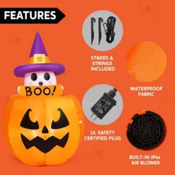 Joyfy 5FT Halloween Inflatables Outdoor Decorations, Animated Inflatable Ghost On Pumpkin With LEDs For Halloween Outdoor Yard Lawn Garden Decoration -Halloween Costume Store GUEST 37838ddb fa33 4107 92f4 080edf5ccf3e