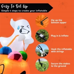 Joyfy 5 FT Halloween Inflatables Outdoor Decorations, Inflatable Cute Ghost Lift Pumpkin Candy Bag With LEDs For Halloween Yard Garden Lawn Decoration -Halloween Costume Store GUEST 4b109516 49dd 4f44 aa96 fe8b865c722c