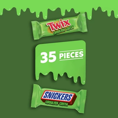 Mars Snickers, Twix Halloween Ghoulish Green Chocolate Candy Fun Size Assortment - 20.13oz/35ct 2 Mars Snickers, Twix Halloween Ghoulish Green Chocolate Candy Fun Size Assortment - 20.13oz/35ct - Image 2