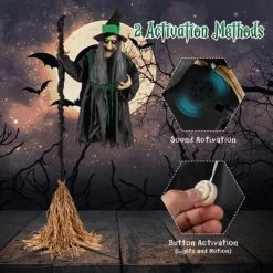 Tangkula Witch With Broomstick Halloween Animatronic Life Size Animated Halloween Prop With Laughing And Screaming Sound LED Lights -Halloween Costume Store GUEST 4d58b1f5 46bf 455b a162 ae7c980a7a03