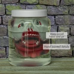 Skeleteen Laboratory Head In Jar - Gory Fake Severed Face Scary Party Decorations Props For Insane Halloween Haunted House Décor