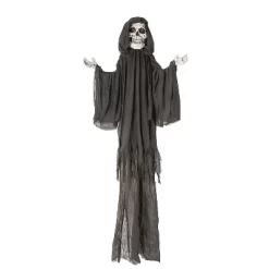 8 Ft. 2" Hanging Skeleton Reaper With Black Cloak Halloween Decoration