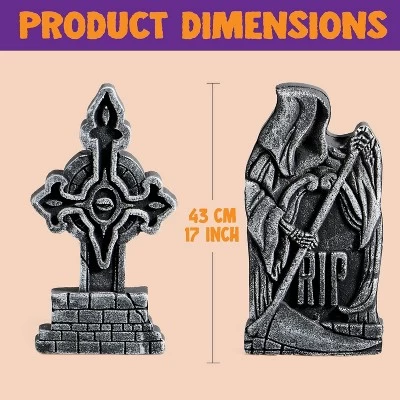 Joyfy 5Pcs 17" Halloween Foam RIP Graveyard Tombstones Decorations, Headstones Graveyard Cemetery Gravestones Prop With 12 Stakes, Yard Lawn Garden 2 Joyfy 5Pcs 17" Halloween Foam RIP Graveyard Tombstones Decorations, Headstones Graveyard Cemetery Gravestones Prop With 12 Stakes, Yard Lawn Garden - Image 2