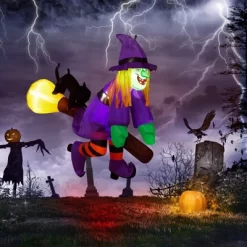 Angel Sar 3.9FT Halloween Inflatable Witch Window Breaker Decoration, LED Light-Up Witch On Broom Blow Up For Indoor, Outdoor Yard, Party, Lawn -Halloween Costume Store GUEST 50e21fe2 e30a 4ac7 b1df 513894ab0bf0