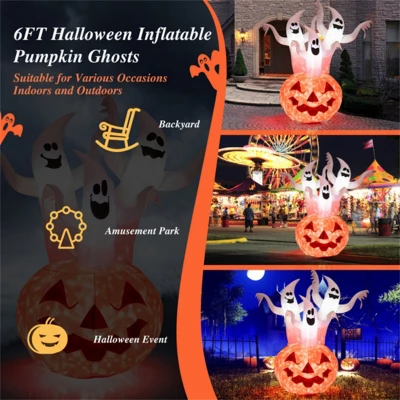 Syemin Inflatable Holiday Decorations Halloween Inflatable Ghost Pumpkin Decoration Rotating Flame Halloween Inflatable Decor, Orange, 54"*36"*72" 4 Syemin Inflatable Holiday Decorations Halloween Inflatable Ghost Pumpkin Decoration Rotating Flame Halloween Inflatable Decor, Orange, 54"*36"*72" - Image 4