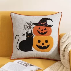 YOOCOZZ Halloween Decoration Halloween Black Cat & Pumpkin Stack Throw Pillow -Halloween Costume Store GUEST 5aff0ac1 43f2 479d 94e3 b530d08f9714
