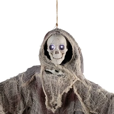 Northlight 36" Prelit Touch Activated Death Reaper Hanging Halloween Decoration - White/Gray 4 Northlight 36" Prelit Touch Activated Death Reaper Hanging Halloween Decoration - White/Gray - Image 4