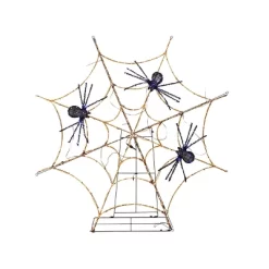 Season's Designs 4.5 Ft Halloween Black Spiders On Orange Spider Web Decoration Outdoor Polyester, Ground Freestanding, Plug-In With On/Off Switch,