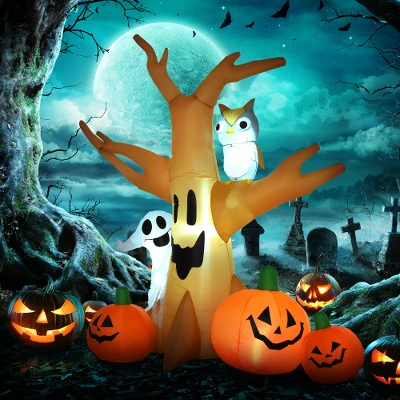 Hachikiko 7.5' Tall Halloween Inflatable Haunted Tree Outdoor Decor, Spooky Ghost, Owl & Pumpkins, Blow Up Yard Decoration 1 Hachikiko 7.5' Tall Halloween Inflatable Haunted Tree Outdoor Decor, Spooky Ghost, Owl & Pumpkins, Blow Up Yard Decoration