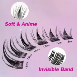 VEYESBEAUTY Manga Lash Clusters Eyelash Extensions Thin & Invisible Band DIY Individual False Eyelashes Wispy Lash Tray 8-18mm Mixed Length