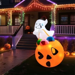 Joyfy 5 FT Halloween Inflatables Outdoor Decorations, Inflatable Cute Ghost Lift Pumpkin Candy Bag With LEDs For Halloween Yard Garden Lawn Decoration -Halloween Costume Store GUEST 6f94bd54 4e13 4a20 a5f8 75d7322d47da