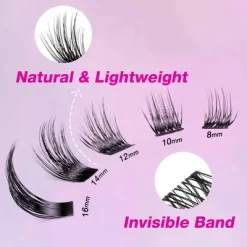 VEYESBEAUTY Dreamy Lash Clusters Eyelash Extensions Thin & Invisible Band DIY Individual False Eyelashes Wispy Lash Tray 8-16mm Mixed Length