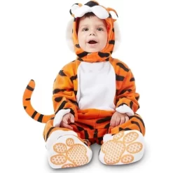 Joyfy Baby Halloween Costume Tiger Jumpsuit With Tail, Toddler One Piece Animal Suit With Hat For Halloween Dress Up Party