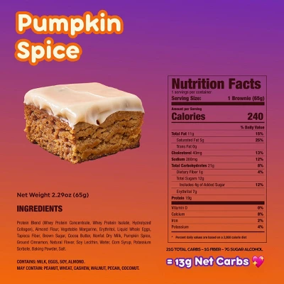 Prime Bites Glazed Pumpkin Spice Protein Brownie - 19g Protein - 2.29oz 5 Prime Bites Glazed Pumpkin Spice Protein Brownie - 19g Protein - 2.29oz - Image 5