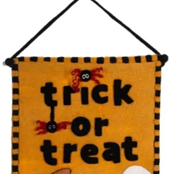 Ganz 22.5 Inch Trick Or Treat Wool Banner Halloween Wall Art Decor , Lightweight Halloween Decor Owl Ghost Wall Decor (1PC)