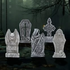 Joyfy 5pcs 17" Halloween Foam Tombstones Decoration, Halloween Graveyard Headstone Prop Cemetery Decoration With 12 Metal Stakes, Outdoor Yard Lawn -Halloween Costume Store GUEST 89042f22 ce97 44da a323 44737e4c3e06