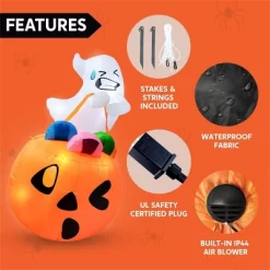 Joyfy 5 FT Halloween Inflatables Outdoor Decorations, Inflatable Cute Ghost Lift Pumpkin Candy Bag With LEDs For Halloween Yard Garden Lawn Decoration -Halloween Costume Store GUEST 8947e3f4 97d2 4ae5 a8b5 69dadb564ad4
