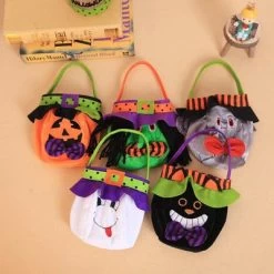 MyKids-USA Halloween Witch Pumpkin Tote Candy Bag With Decorative Props