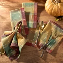 Autumn Acres Plaid Napkins, Set Of 8 - Multicolor - 17x17 - Elrene Home Fashions