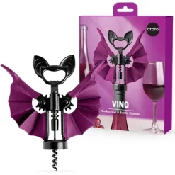 Ototo Vino Bat Corkscrew And Bottle Opener Stainless Steel And Silicone Bar Tool Black/Purple