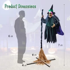 Tangkula Witch With Broomstick Halloween Animatronic Life Size Animated Halloween Prop With Laughing And Screaming Sound LED Lights -Halloween Costume Store GUEST 97f35b4f cca9 4bdc b2bc a92df5d1576c