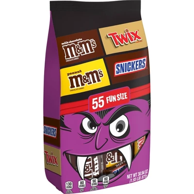 Mars - Snickers, Twix, M&M's, Halloween Chocolate Candy Variety Bag Fun Size - 30.94oz/55ct 1 Mars - Snickers, Twix, M&M's, Halloween Chocolate Candy Variety Bag Fun Size - 30.94oz/55ct