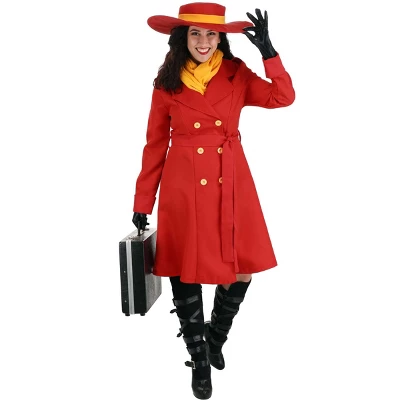 HalloweenCostumes.com Adult Carmen Sandiego Outfit Womens, Iconic Red Trench Coat Halloween Costume 4 HalloweenCostumes.com Adult Carmen Sandiego Outfit Womens, Iconic Red Trench Coat Halloween Costume - Image 4