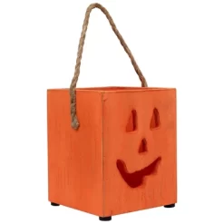 Northlight Small Orange Wood Jack O Lantern Halloween Candle Lantern - 6.25" -Halloween Costume Store GUEST ac389d65 f423 4d5f b3d7 47695579c65c