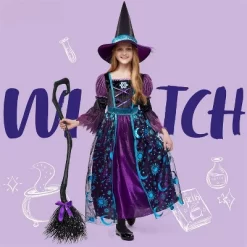 Joyfy Halloween Costume Witch Dress With Broom And Hat For Girls, Kids Moon Shimmer Costume Set For Wizard Role Play Themed Parties -Halloween Costume Store GUEST af7f5631 d85c 4256 ac72 5278cc5d121e
