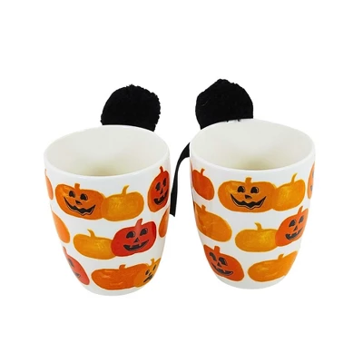 Tag 4.0 Inch Jack O' Lantern Pumpkin Mugs Halloween Seasonal Tabletop , Mug Halloween Pompom (2PC) 2 Tag 4.0 Inch Jack O' Lantern Pumpkin Mugs Halloween Seasonal Tabletop , Mug Halloween Pompom (2PC) - Image 2
