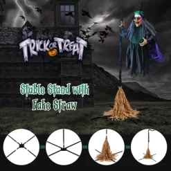 Tangkula Witch With Broomstick Halloween Animatronic Life Size Animated Halloween Prop With Laughing And Screaming Sound LED Lights -Halloween Costume Store GUEST b5f1c564 7c80 43f1 93f7 ddb6fdb6ec09