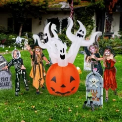 Syemin Decorative Holiday Scene Props 5.9 FT Halloween Inflatable Pumpkin Ghost Outdoor Decor, Blow Up Yard Decor, Multicolored, 31.5"*31.5"*70.9" -Halloween Costume Store GUEST b69fe193 5123 40f6 8be1 b0cb81fefbc2