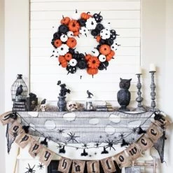 18 Inch Halloween Fall Wreath For Front Door, Black Orange White Artificial Pumpkin Wreath For Fall And Halloween Indoor Outdoor Home Party Decor -Halloween Costume Store GUEST b97bee21 b3a0 4f43 8fbf 77134014e626