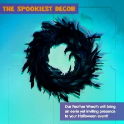 Joyfy Halloween Decorations 13.5in Black Feather Wreath, Party Decor Porch Patio Window Indoor Outdoor Decor, Halloween Wreath Props Party Favors -Halloween Costume Store GUEST bad62b2d d4b5 408f ab53 13e51a6db82c