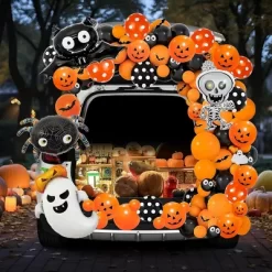 Joyfy 81 Pcs Halloween Trunk Or Treat Decorations Kit, Car Archway Garage Door Halloween Balloon Decoration With Stripe And Glue Points