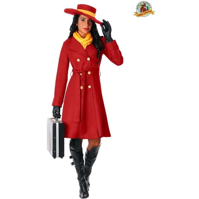 HalloweenCostumes.com Adult Carmen Sandiego Outfit Womens, Iconic Red Trench Coat Halloween Costume 2 HalloweenCostumes.com Adult Carmen Sandiego Outfit Womens, Iconic Red Trench Coat Halloween Costume - Image 2