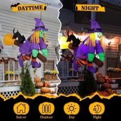Angel Sar 3.9FT Halloween Inflatable Witch Window Breaker Decoration, LED Light-Up Witch On Broom Blow Up For Indoor, Outdoor Yard, Party, Lawn -Halloween Costume Store GUEST c6b56247 3be1 49f2 b9be 865c12c3949c