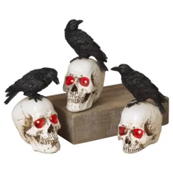 Gerson 8 In. Prelit Skull With Crow Halloween Decor (Pack Of 12)