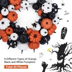 18 Inch Halloween Fall Wreath For Front Door, Black Orange White Artificial Pumpkin Wreath For Fall And Halloween Indoor Outdoor Home Party Decor -Halloween Costume Store GUEST cae19006 9f6a 4c89 96ca 3c0710b5e064